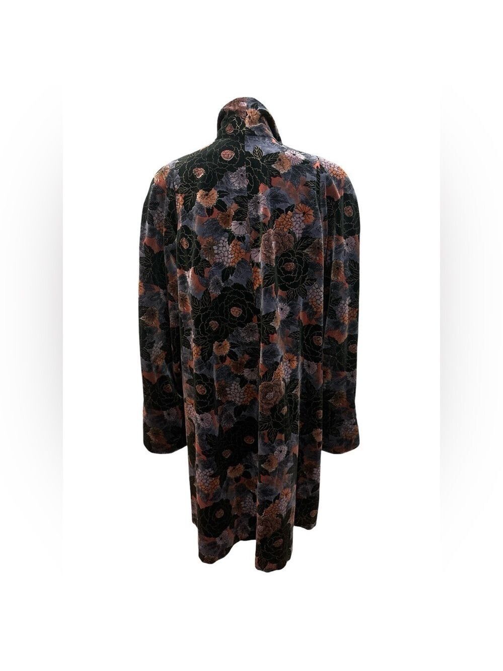 80s FLORAL OVERSIZED SWING COAT WATER REPELLENT COTTON VELVET DARK ROMANCE M - Picture 6 of 11